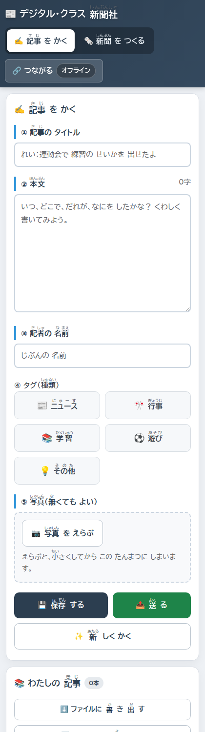 まっさらな記事の入力画面